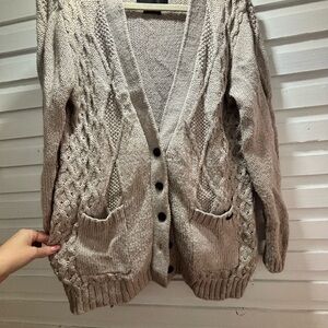 Obey Cozy Cable Knit Cardigan Sweater - Beige